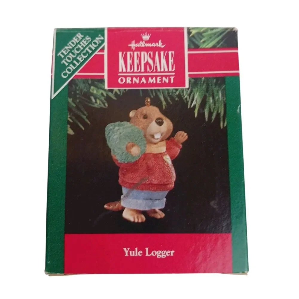 Lot Of 6 Hallmark Ornaments Chatty Chipmunk Perfect Match Yule Logger Beaver